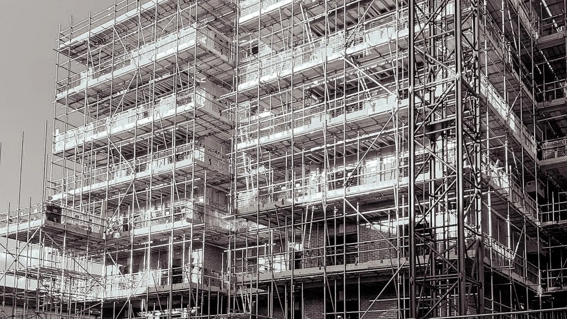 Close-up front view of the student accommodation building with six floors already built.