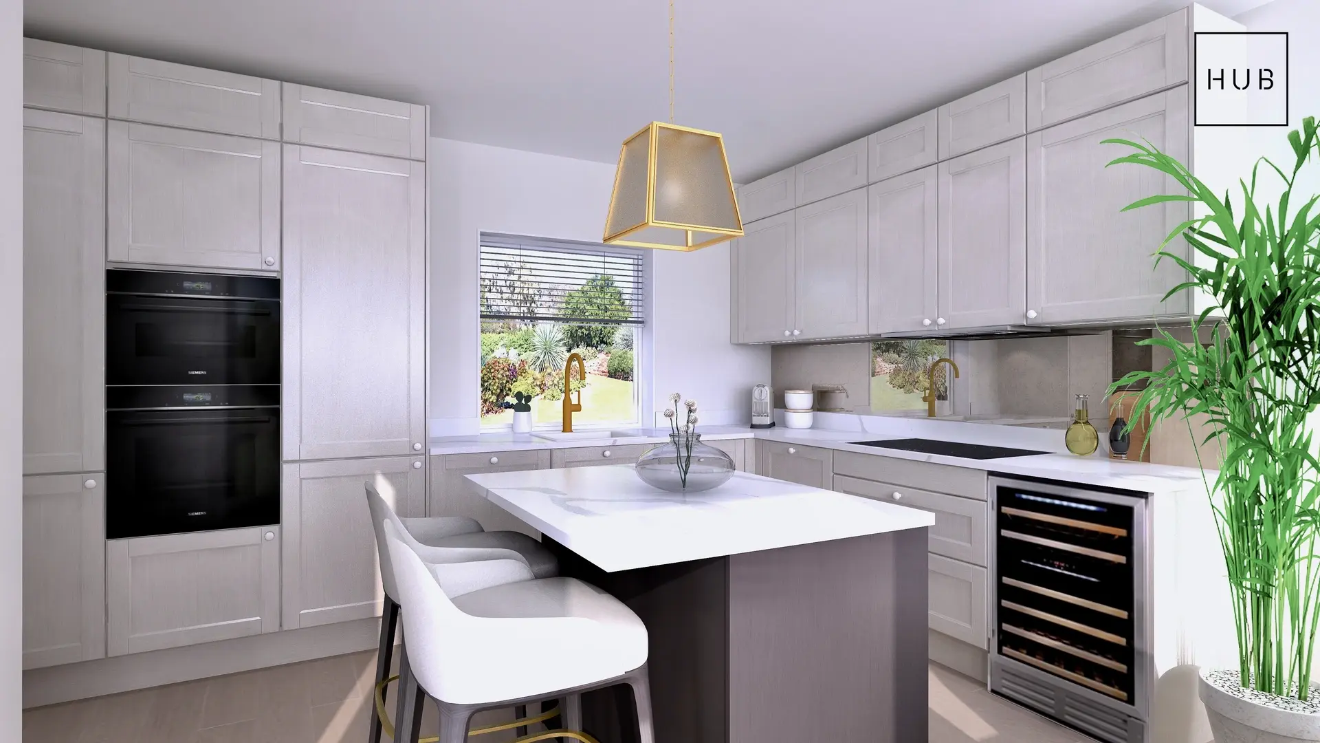 Kitchen CGI of Mottisfont new countryside home in Test Valley Hampshire, designed by Hub Interiors